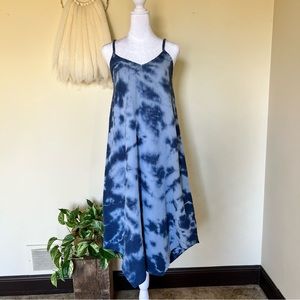 Bobi Los Angeles Blue Tie Dye V-NECK HANDKERCHIEF Hem DRESS Size XS/S